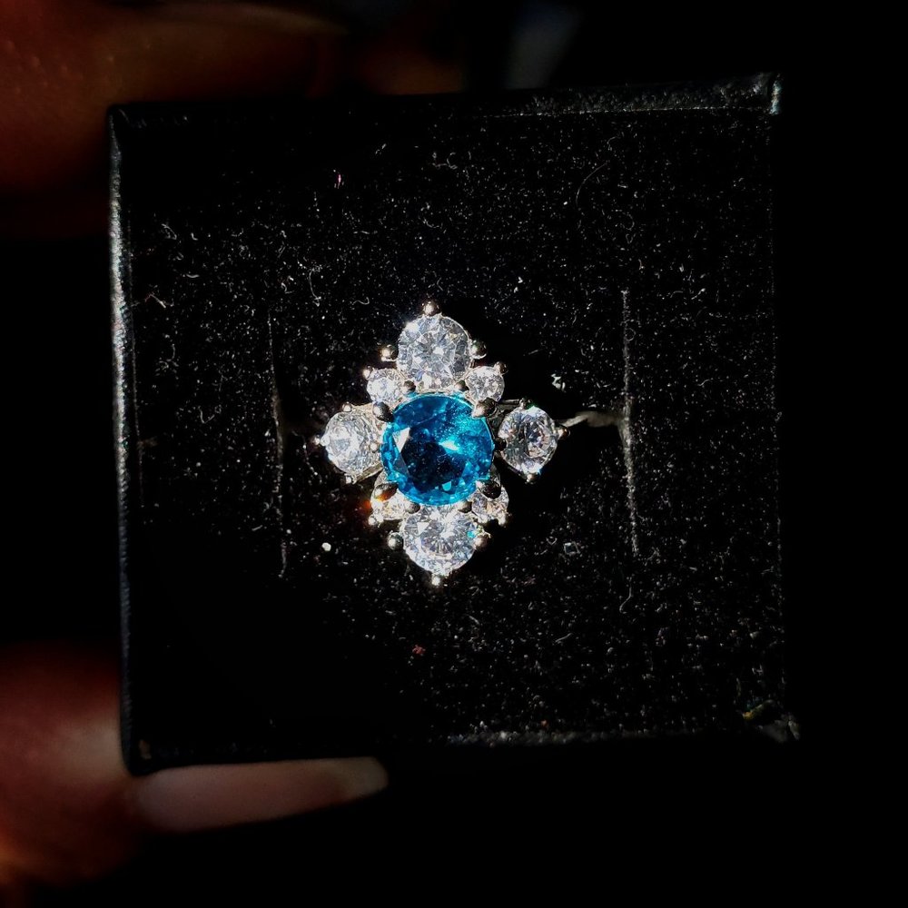 Bomb Party Size 6 "Beautiful Dreamer" Swiss Blue Topaz & Rhodium Plated Ring